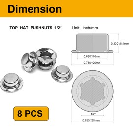 8PCS 1/2” Push Nuts Axle Cap, Push on Pushnut Spring Steel Permanent Washer Caps with Zinc Mech Finish for Hand Trucks, Rolling Bins, Lawn Wagons – Reliable Alternative to Cotter Pins