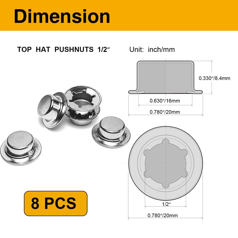 8PCS 1/2” Push Nuts Axle Cap, Push on Pushnut Spring