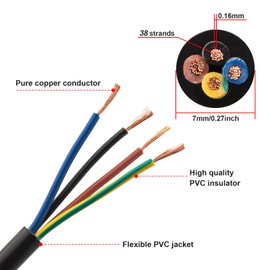 18 AWG 4 Conductor RVV Cable 16.4ft Flexible PVC Jacket Stranded Copper Wire for Electrical Equipment Trailer Lights Home Automation (5M/16.4ft)