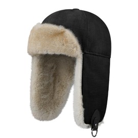 Clakllie Russian Ushanka Caps Trapper Trooper Hat for Hunting Skiing with Earflaps Lumberjack Eskimo Cap,Black