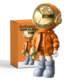 Figura de estatua de astronauta, escultura de astronauta para decoración del hogar, decoración color naranja con máscara de metal para estantes y mesa, gran figura de astronauta