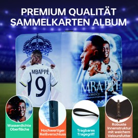 Oirigaga Football Cards Scrapbook with 4 Pockets, 50 Sleeves and Zip, Carry Handle for 400 Cards, Football Trading Cards, Album Folder, 3-Ring Sports Cards, Book Folder, Collector's Book Folder