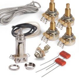 StewMac Long Shaft Length Premium Wiring Kit for Compatible Gibson Les Paul Guitars & Basses, Long-shaft CTS pots, and chrome Switchcraft switch (Long Shaft Length)