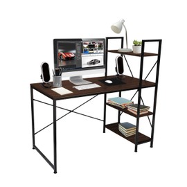 Halter Computer Desk, Gaming Desk, Industrial Designed Home Office Table, Reversible Desk with Built in 3 Tier Storage Shelf, 47.2 Inches, Brown