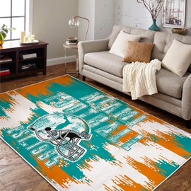 Miami Living Room Rug for Bedroom Machine Washable Football Sports Area Rugs Carpet Non-Slip Backing for Boys and Man Cave Decor 5x7