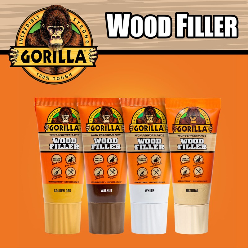 Gorilla All Purpose Wood Filler, 6oz Tube, White (Pack of