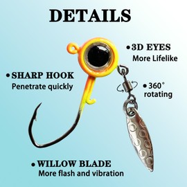 Fish Corner Crappie Jigs Underspin Jig Heads 3D Eyes Crappie Jig Heads Fishing Jig Heads for Crappie Bluegill 10 Packs 1/8oz Yellow Green