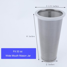 Fermus Cold Brew Coffee Filter for 32oz / 1Quart Wide Mouth Mason Jar, 304 Stainless Steel Strainer with Seal Ring, Grounds, Tea, Fruit, Coffee Fliter (1)