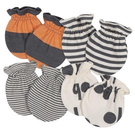 Grow by Gerber - Manoplas para bebés (4 unidades), Gris/Marfil/Naranja, 0-3 meses