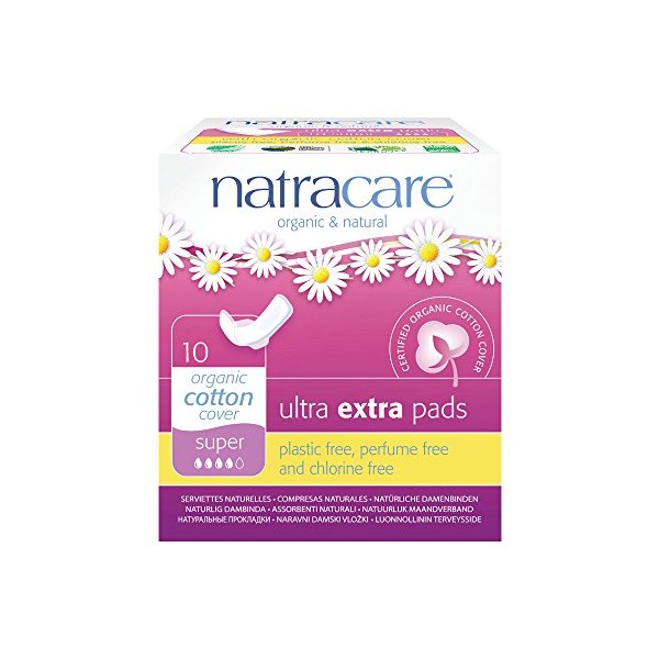 Natracare Organic Cotton Ultra Extra Super Pads with Wings 10 per pack (PACK OF 6)