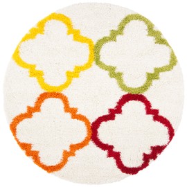 Safavieh Kids Shag Collection SGK563A Rainbow Moroccan 2-inch Thick Area Rug, 6'7" x 6'7" Round, Ivory / Multi