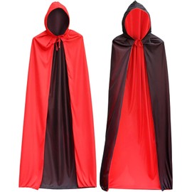 Zkaoai Carnival Cape with Hood, Hooded Cape Black Red Double-Sided, Vampire Cape, Carnival Costume with Carnival Tattoo Sticker, Cosplay Vampire Adult Children for Carnival Costume (120 cm)