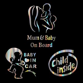 Baby on Board Car Sign, Mum Baby on Board Child Inside Car Warning Stickers Bumper Window Safety Decal 3 Pack