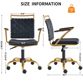CAROCC Gold Office Chair Modern Home Office Chair Computer Task Chair Leather Swivel Adjustable Height Cute Vanity Chairs (Black)