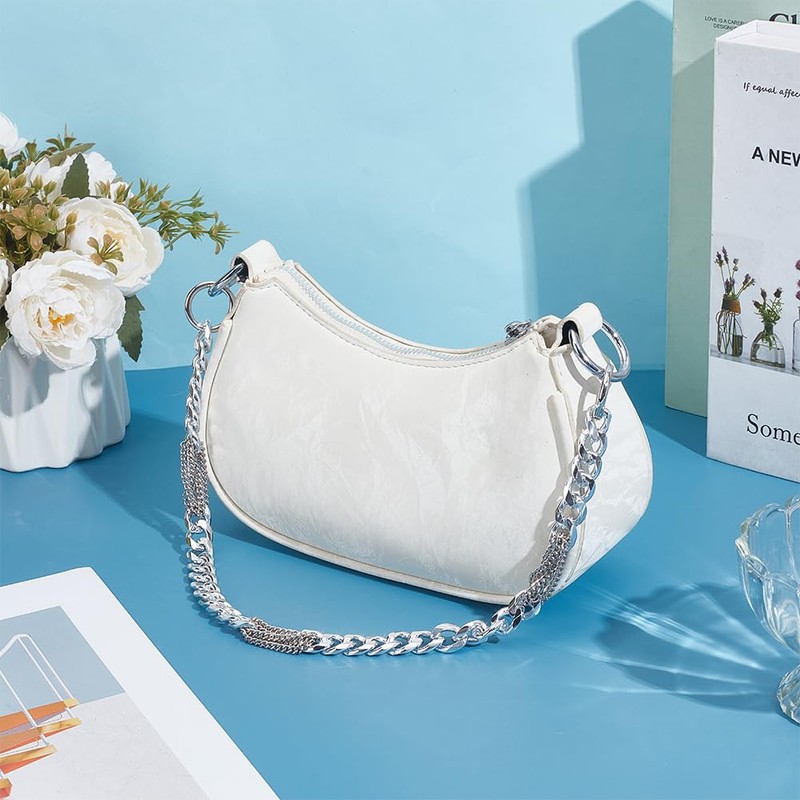 PH PandaHall 17.7 inch Silver Bag Chain Metal Tassel Purse