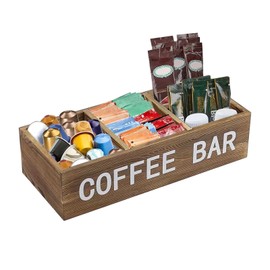MEETOZ Wooden Storage Basket Desktop Basket with Dividers 3-compartment Adjustiable Coffee Bar Station Organiser Box Kitchen Decorative Basket for Napkin, Coffee Capsules, Sweetener, Condiments