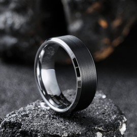 King Will CLASSIC 8mm Mens Tungsten Carbide Ring Wedding Band Black Brushed Matte Finished Comfort Fit 10