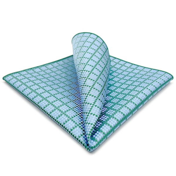 S&W SHLAX&WING Mens Pocket Square Checkered Green Azure Baby Blue