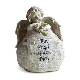 Grave Ornament Angel on Tombstone with Mourning Saying Made of Polyresin, Grey, 14 cm, Decorative Guardian Angel Grave Figure Angel Figure Grave Decoration