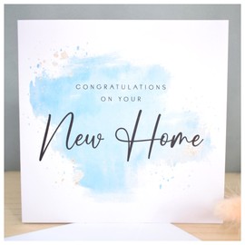 New Home Card | Congratulations New Homeowners Card | Card for Friend sister Mum Colleague Neighbour | Watercolour Blue Gold | 148mm Square Modern Greeting Card