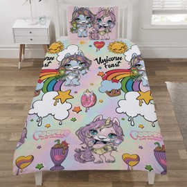 Coco Moon Poopsie Rainbow Unicorn Surprise Reversible Single Duvet Cover and Pillow Set for Kids Ideal Girls Bedding Gift