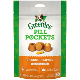 GREENIES PILL POCKETS for Dogs Capsule Size Natural Soft Dog Treats, Cheese Flavor, 7.9 oz. Pack (30 Treats)