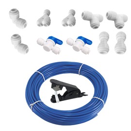 PureSec Tubing 3/8 Inch Blue RODI Tubing Polypropylene 16 Feet Push to Connect Fitting Kit for RODI System(Plastic Tubing+Ball Valve+Tee+Y+L+I+Tubing Cutter DIY Package)