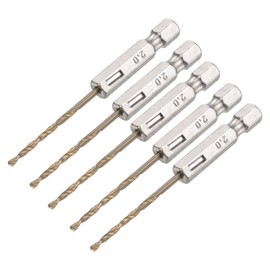sourcing map High-Speed Steel Spiral Drill Bits 2 mm Diameter 1/4 Inch Hexagonal 70 mm Long Pack of 5
