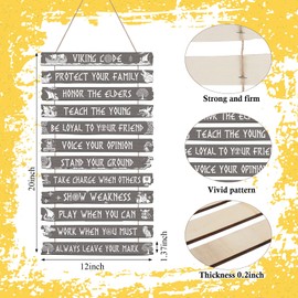 Thinkday Viking Decor Nordic Sign Viking Code Wall Decor Celtic Rune Norse Pagan Wooden Valknut Nordic Medieval Vegvisir Runes for Gift Home Kitchen Mythology Artwork Pagan(Light Grey)