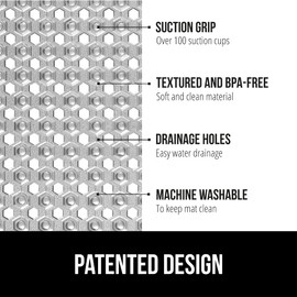 GORILLA GRIP Patented Square Shower Stall Mat, Small Bathtub Floor Mats for Stand Up Showers with Suction Cups and Drainage Holes, Machine Washable, Soft on Feet, Bathroom Accessories 21x21 Inch, Gray