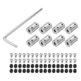 MECCANIXITY 5mm to 5mm Bore Rigid Coupling 25mm Length 14mm Dia Aluminum Alloy Shaft Coupler Connector for 3D Printers DIY Car Boat Silver 8pcs, with 8pcs Coupling,1pcs Wrench,64pcs Screws