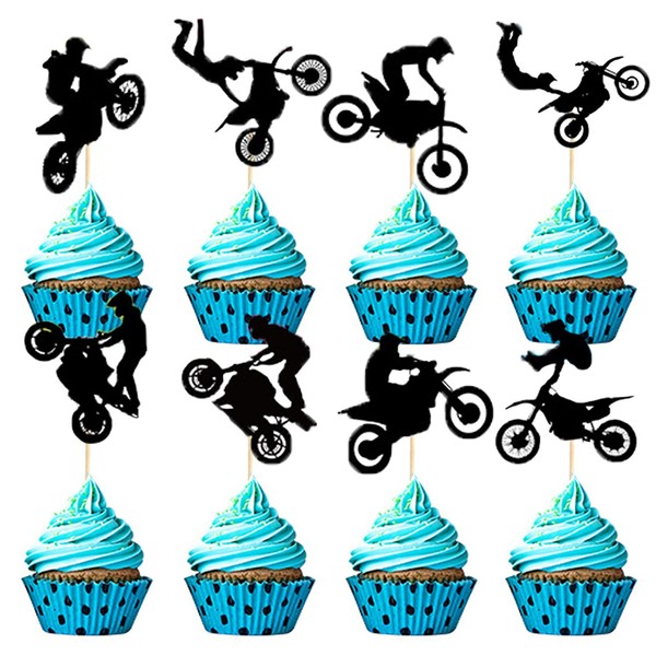 24 piezas de decoración para tartas o cupcakes de coche de carreras, motos de cross, decoración de fiestas con temática de motocross, suministros para decoración de fiestas de cumpleaños, suministros para decoración de tartas