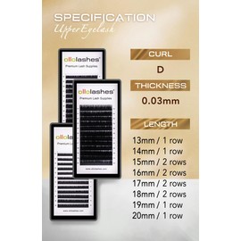 OLLOLASHES Eyelash Extension B C CC D J Curl Mix 5-20mm 0.03 0.05 0.07 0.15 Super Matte Classic Lash Extensions Professional Supplies for Lash Techs (D-0.03, 13-20mm)