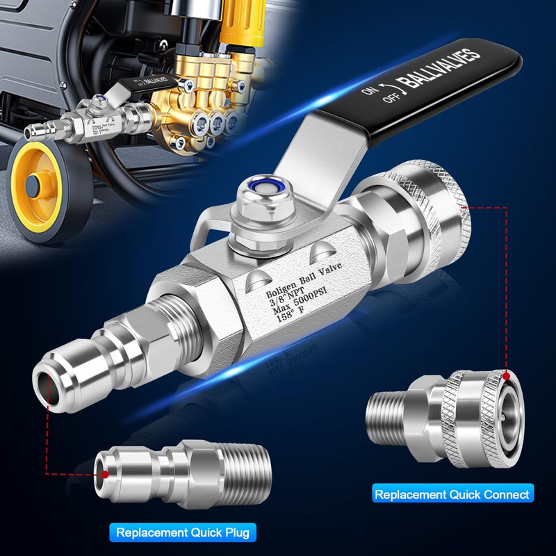 Boltigen 5000 PSI High Pressure Washer Ball Valve Kit, 3/8"