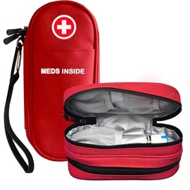 EpiPen Medical Bag, Double Layer Emergency Bag Insulated for Medication, Portable Carry Bag Organiser for 2 EpiPens, Antihistamine, and Other Allergy Medicines (Red)