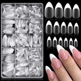 Lifextol 300pc Medium Almond Nail Tips Fake Nails French Tip Press on Nails Medium Acrylic Nails Clear Nail Tips Full Cover False Nail Artificial Fingernail, 15 Sizes Matte Soft Gel x Nail Extentions