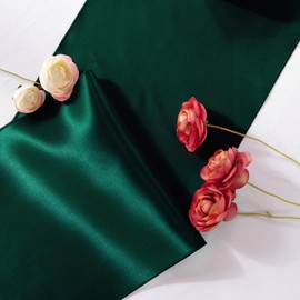MILVOWOC 5 Pack Forest Green Satin Table Runners, 12 x 108 Inch Bright Satin Silk Table Runner Smooth Fabric Decorative Table Runner for Wedding Banquet Party Birthday Graduation