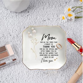 UKMZUII Ceramic Jewelry Dish for Mom, Thank You Birthday Christmas Gifts from Daughter Son, Appreciation Trinket Dish for Rings Earrings