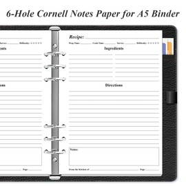 Blank Recipe Paper for A5 Binder - 6 Hole Recipe Book Paper Refills for Saving Recipes, 50 Sheets/100 Pages, 100gsm, White, 5.8'' x 8.5''