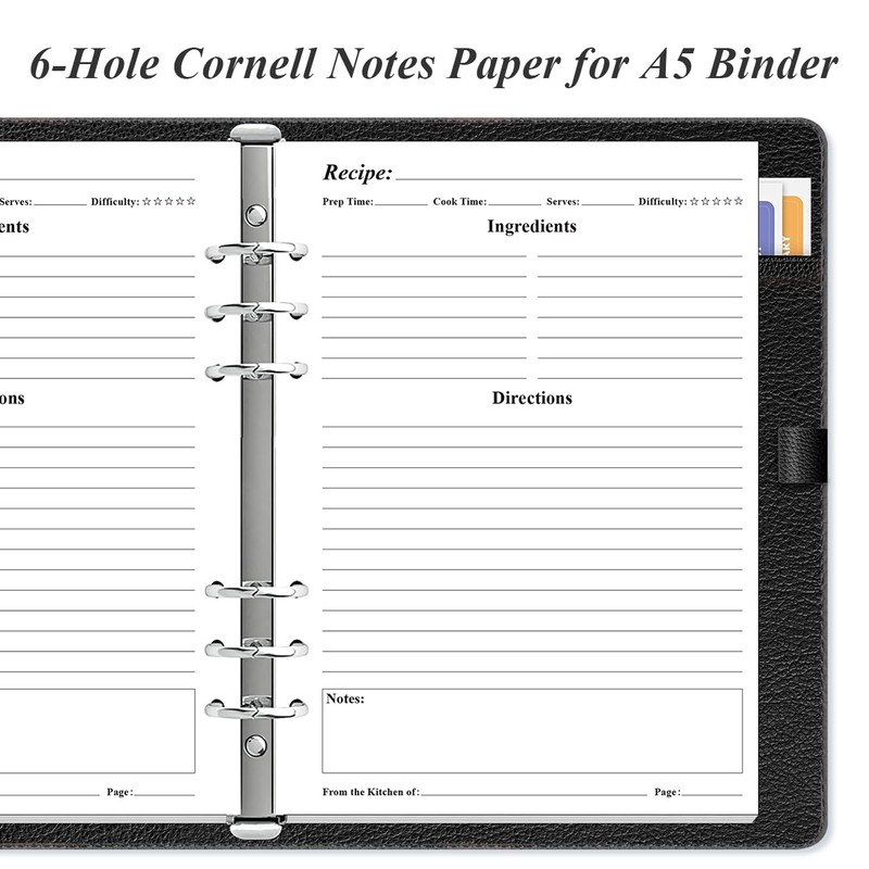 Blank Recipe Paper for A5 Binder - 6 Hole Recipe