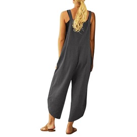 Runstarshow Womens Summer Casual Spaghetti Strap Sleeveless Baggy Jumpsuit Dungarees Wide Leg Loose Overalls Rompers