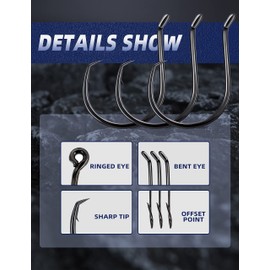 BLUEWING Bent Eye Offset Circle Hooks Fishing Hooks High Carbon Steel Fishing Hooks Extra Sharp Fish Hooks for Freshwater Saltwater Fishing, Size 8/0, 25pcs
