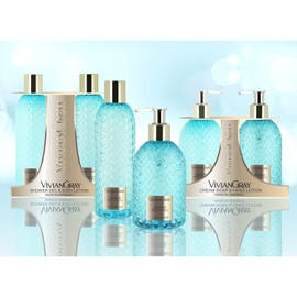 VIVIAN GRAY 3510 Gemstone, Jasmine & Patchouli Soap Dispenser with Cream Soap, Turquoise/Gold (300 ml)