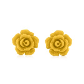 Romantic Delicate Floral 3D carved Yellow Rose Flower Stud Earrings For Women Teen For Mother Silver Plated