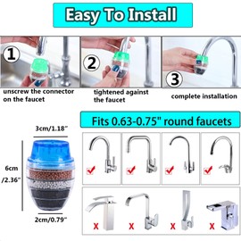 3 Pack Faucet Mount Filters, Faucet Water Filter Tap Water Purifier for Faucet Kitchen Bathroom Sink Filter Filtration Activated Carbon Removes Chlorine Fluoride Heavy Metals Hard Water
