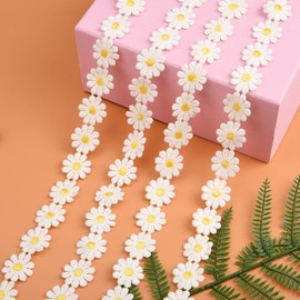 Berolle 5 Yards 2.5 cm Width Yellow Daisy Lace Trim Ribbon Flower Lace Edge Trim Ribbon Daisy Applique Sewing Dressmaking Edging Trimmings for DIY Crafts Party Decor Clothes Embroidery