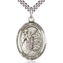 Heartland Store Men's Pewter Oval Saint Fiacre Medal + 24 inch Rhodium Plate Chain & Clasp| USA Made