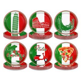 60Pcs Italian Flag Birthday Paper Plates 9" Disposable Heavy Duty Red White and Green Italy Dessert Plates Italian Themed Party Decorations for Summer Pizza Lemon Family Reunion Party Supplies