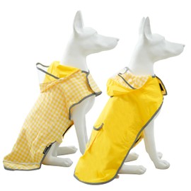 MAMORE Dog Raincoat Reversible,Waterproof Dog Rain Coat Hooded Slicker Poncho with Reflective Strip, Plaid Double Layer Rain Jacket for Small Medium Large Dogs (Yellow, Large)