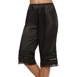 Pettipant Half Slip Shorts for Women Bloomers Wide Leg Pajama Pants Culotte for Split Skirt Lace Pettipants Snip (B-Black, M)